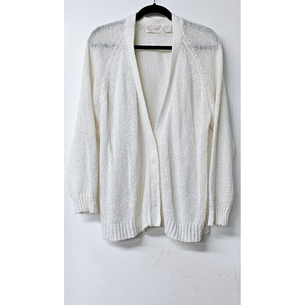 SIDNEY GOULD Vintage Petite White Long Sleeve Button-Up Knitted Sweater (PL)